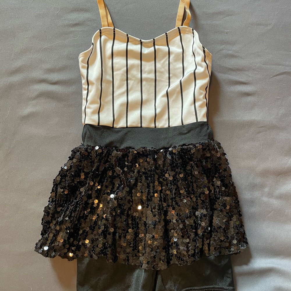 Weissman Black and White Dance Costume with Striped Top and Sequin Skirt
